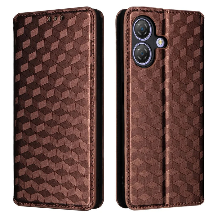 For Ulefone Note 21 Case Wallet Rhombus Imprinted Leather Phone Cover - Brown - 1