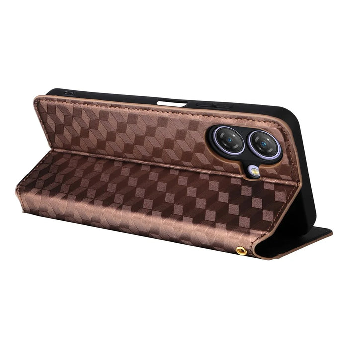 For Ulefone Note 21 Case Wallet Rhombus Imprinted Leather Phone Cover - Brown - 4