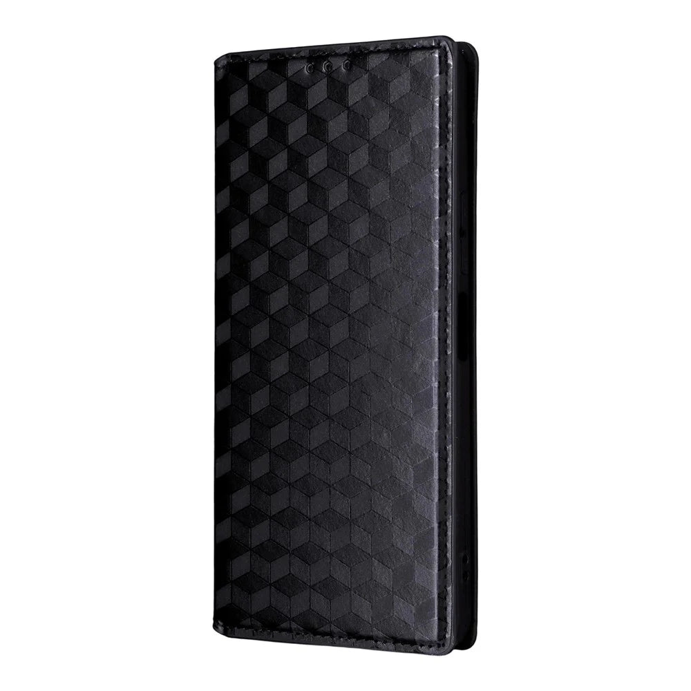 Leather Case For Umidigi G100A  /  G100 5G  /  G100 Wallet Rhombus Imprinted Phone Cover - Black - 5