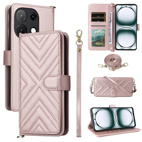 Stand Wallet Case with Shoulder  /  Wrist Strap For Umidigi Note 100A  /  Note 100 5G  /  Note 100 Leather Phone Cover - Pink - 1