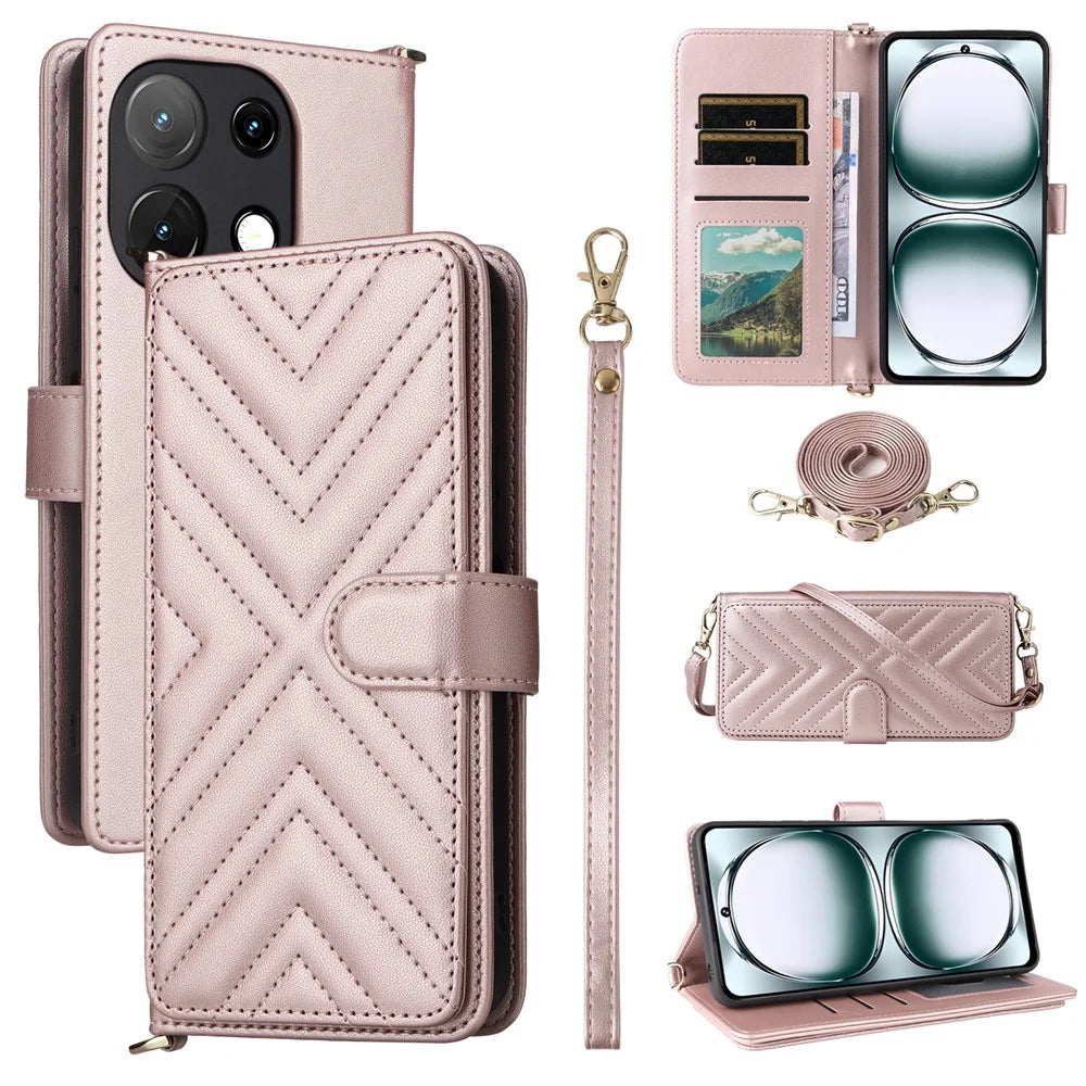 Stand Wallet Case with Shoulder  /  Wrist Strap For Umidigi Note 100A  /  Note 100 5G  /  Note 100 Leather Phone Cover - Pink - 1