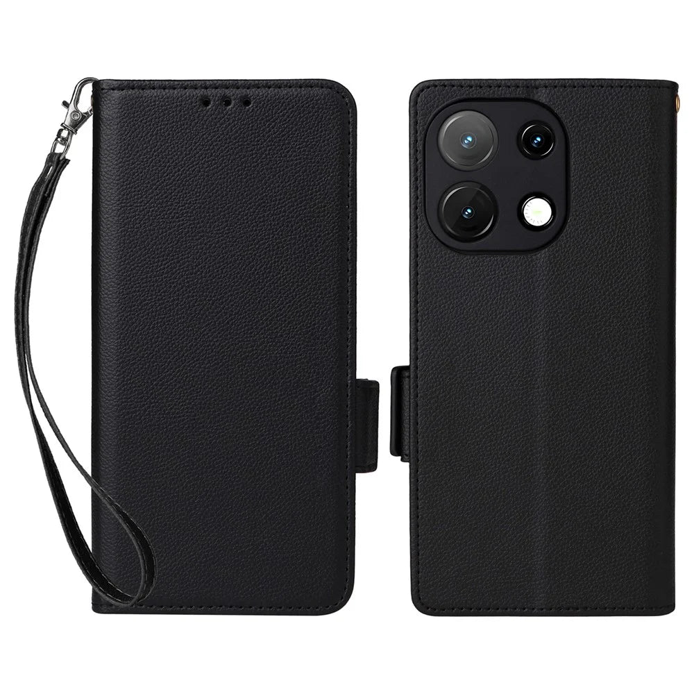 PU Leather Case with Wrist Strap For Umidigi Note 100A  /  Note 100 5G  /  Note 100 Litchi Texture Wallet Phone Cover - Black - 1