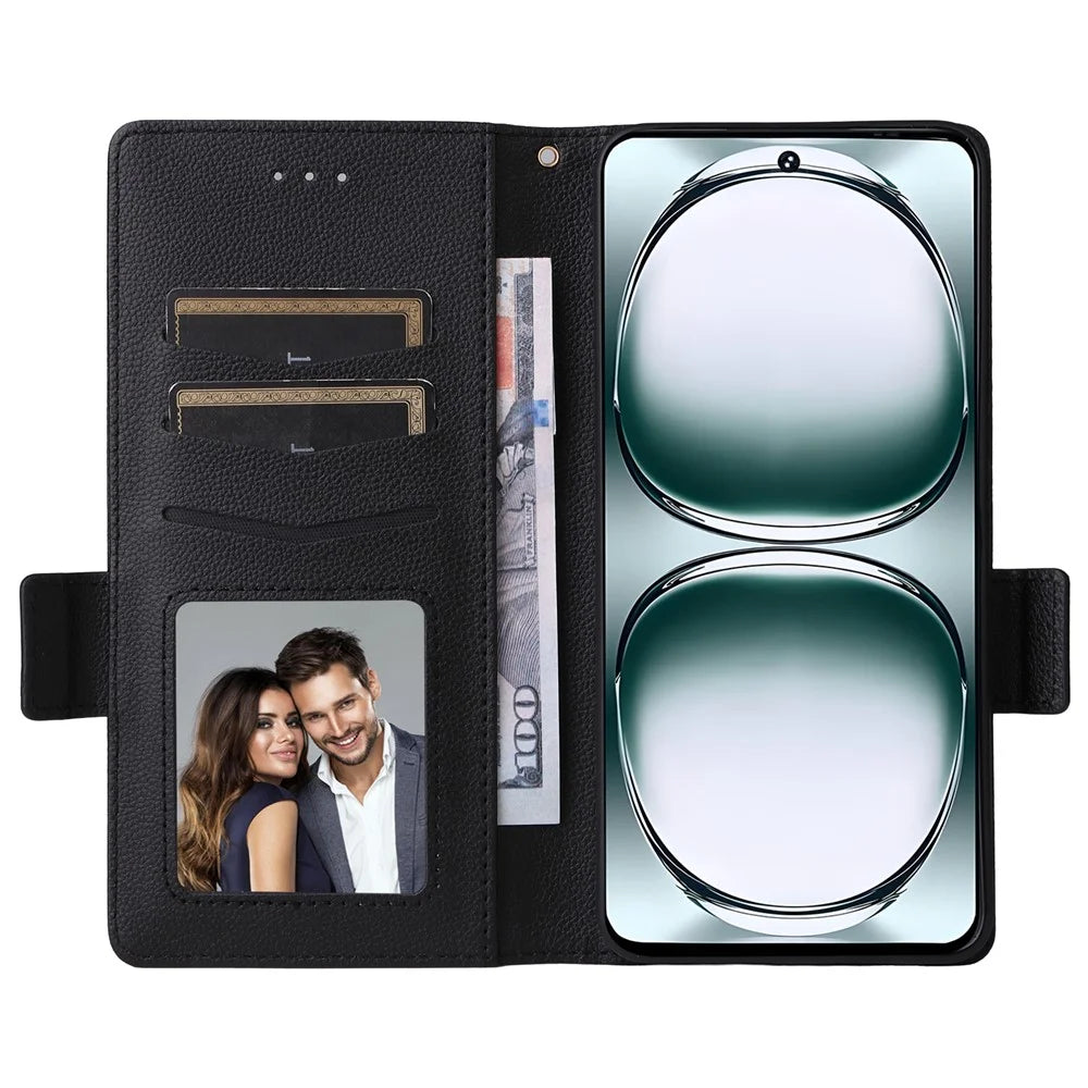 PU Leather Case with Wrist Strap For Umidigi Note 100A  /  Note 100 5G  /  Note 100 Litchi Texture Wallet Phone Cover - Black - 2
