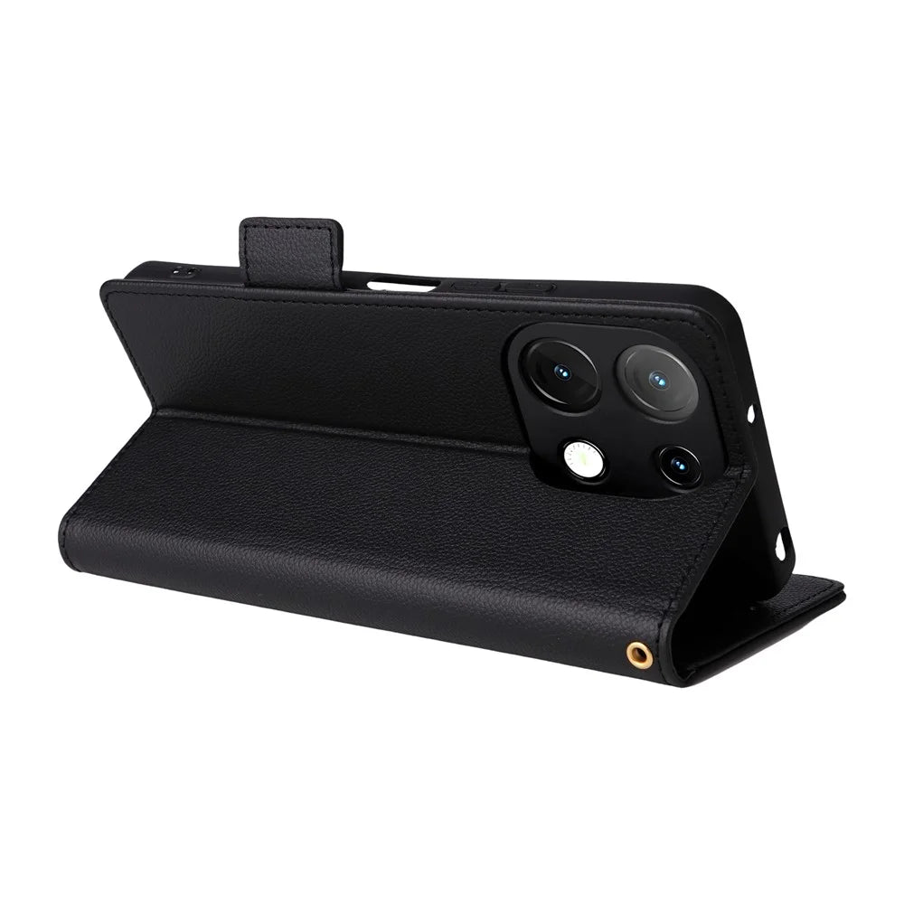 PU Leather Case with Wrist Strap For Umidigi Note 100A  /  Note 100 5G  /  Note 100 Litchi Texture Wallet Phone Cover - Black - 3