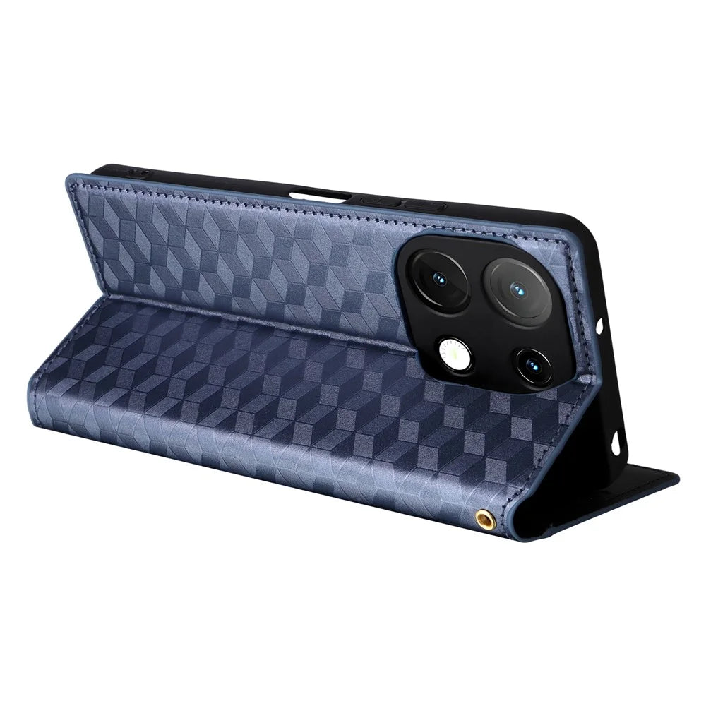 Leather Case For Umidigi Note 100A  /  Note 100 5G  /  Note 100 Wallet Rhombus Imprinted Phone Cover - Blue - 4
