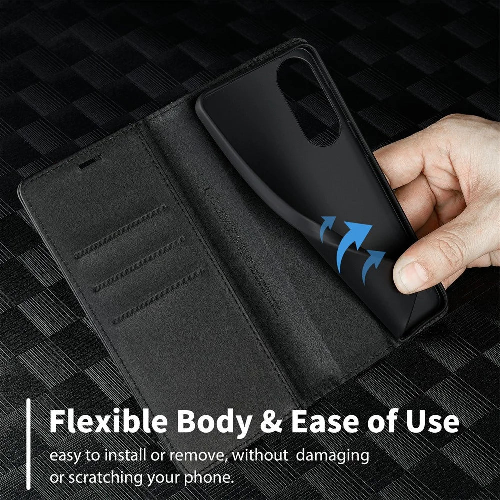 LC.IMEEKE For Samsung Galaxy S25 Edge Case Carbon Fiber Texture Phone Cover Stand Card Holder - Vertical Stripe - 6