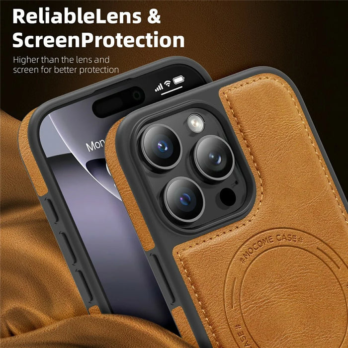 For iPhone 16 Pro Max Case Compatible with MagSafe Leather Back Phone Cover - Brown - 5