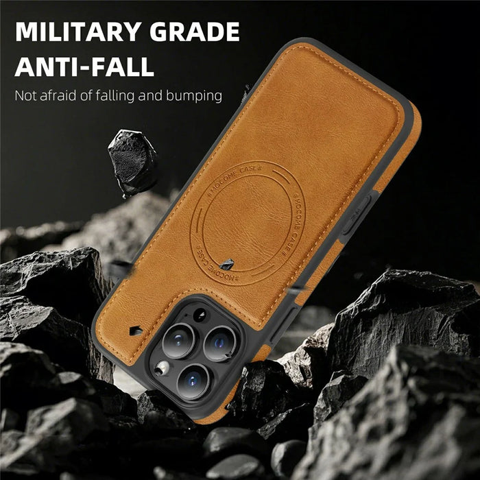 For iPhone 16 Pro Case Compatible with MagSafe Leather Back Phone Cover - Brown - 4