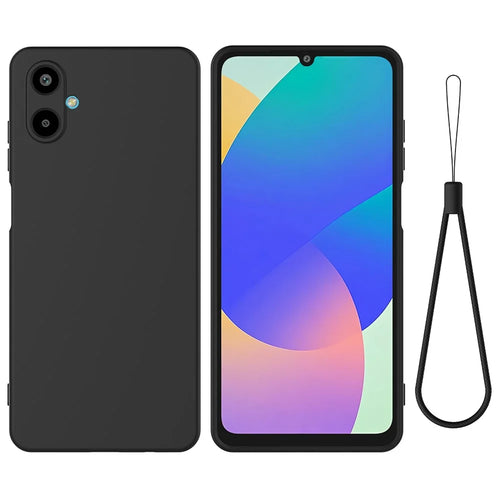 For Samsung Galaxy F06 5G / Galaxy M06 5G Liquid Silicone Case Phone Back Cover with Hand Strap - Black - 1
