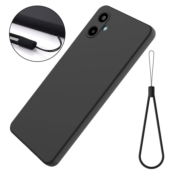 For Samsung Galaxy F06 5G / Galaxy M06 5G Liquid Silicone Case Phone Back Cover with Hand Strap - Black - 7