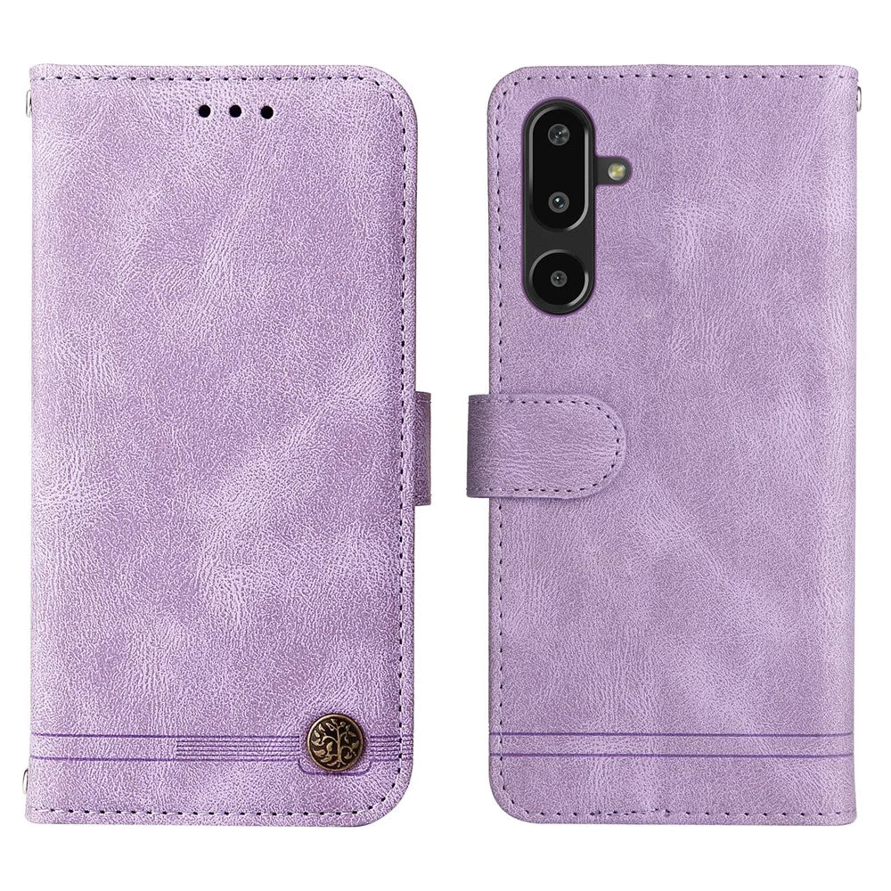 For Samsung Galaxy F16 5G / Galaxy M16 5G Leather Wallet Cases Skin Touch Phone Cover Stand with Strap - Purple - 1