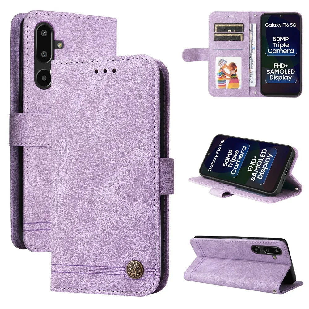 For Samsung Galaxy F16 5G / Galaxy M16 5G Leather Wallet Cases Skin Touch Phone Cover Stand with Strap - Purple - 2
