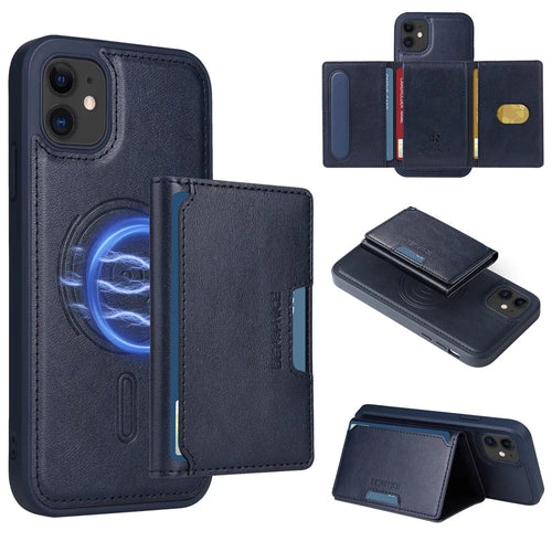 BETOPNICE For iPhone 11 Magnetic Case  Leather Phone Cover Kickstand with Detachable Card Bag - Blue - 1