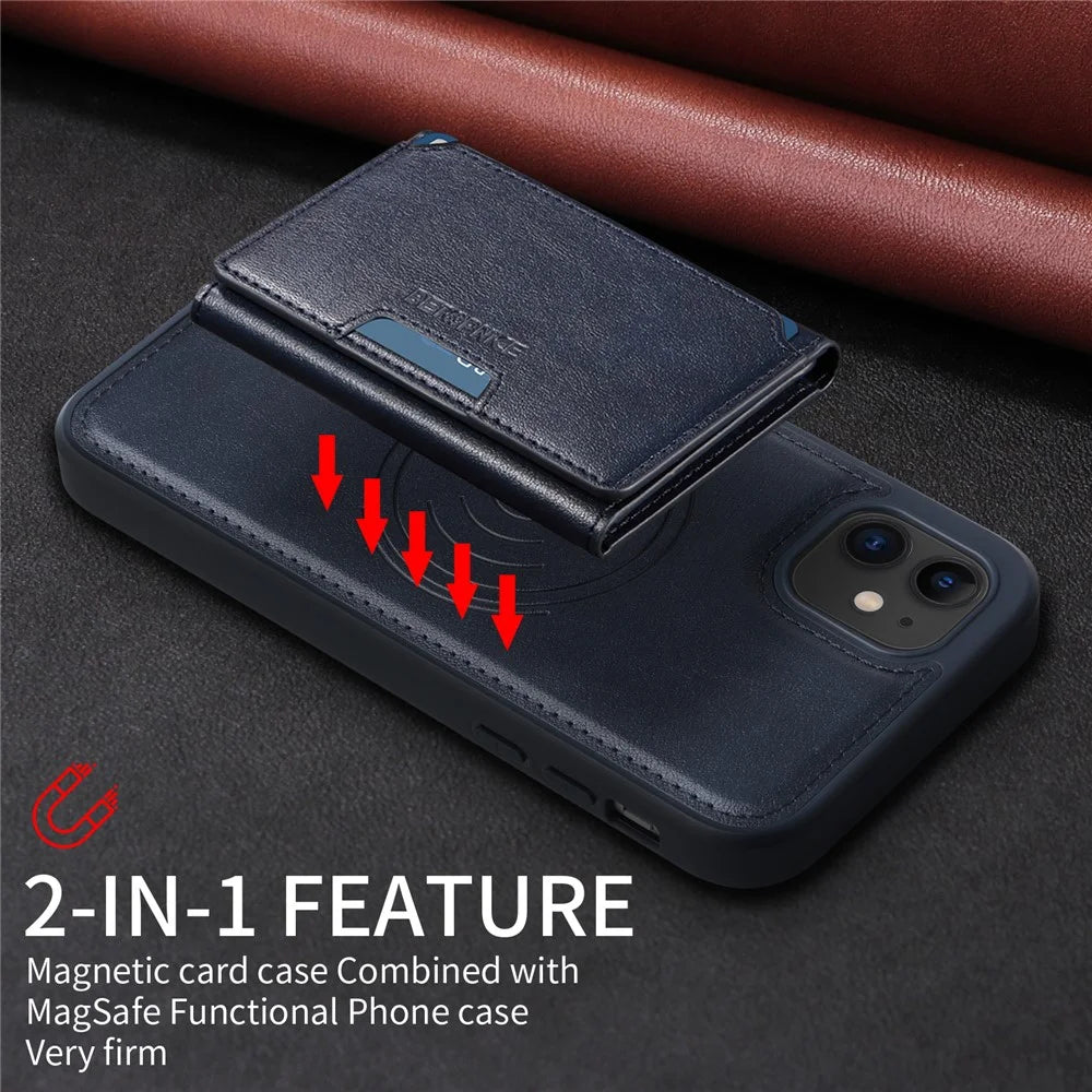 BETOPNICE For iPhone 11 Magnetic Case  Leather Phone Cover Kickstand with Detachable Card Bag - Blue - 5