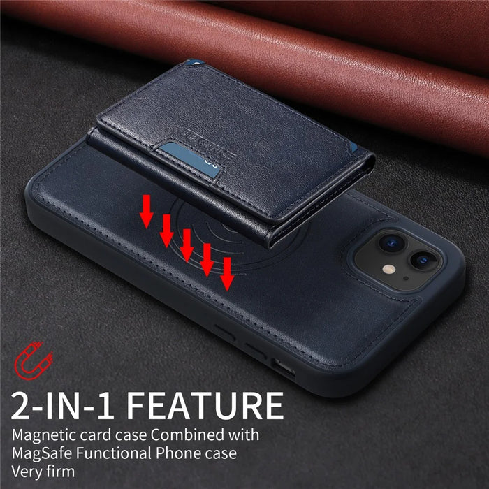 BETOPNICE For iPhone 11 Magnetic Case  Leather Phone Cover Kickstand with Detachable Card Bag - Blue - 5