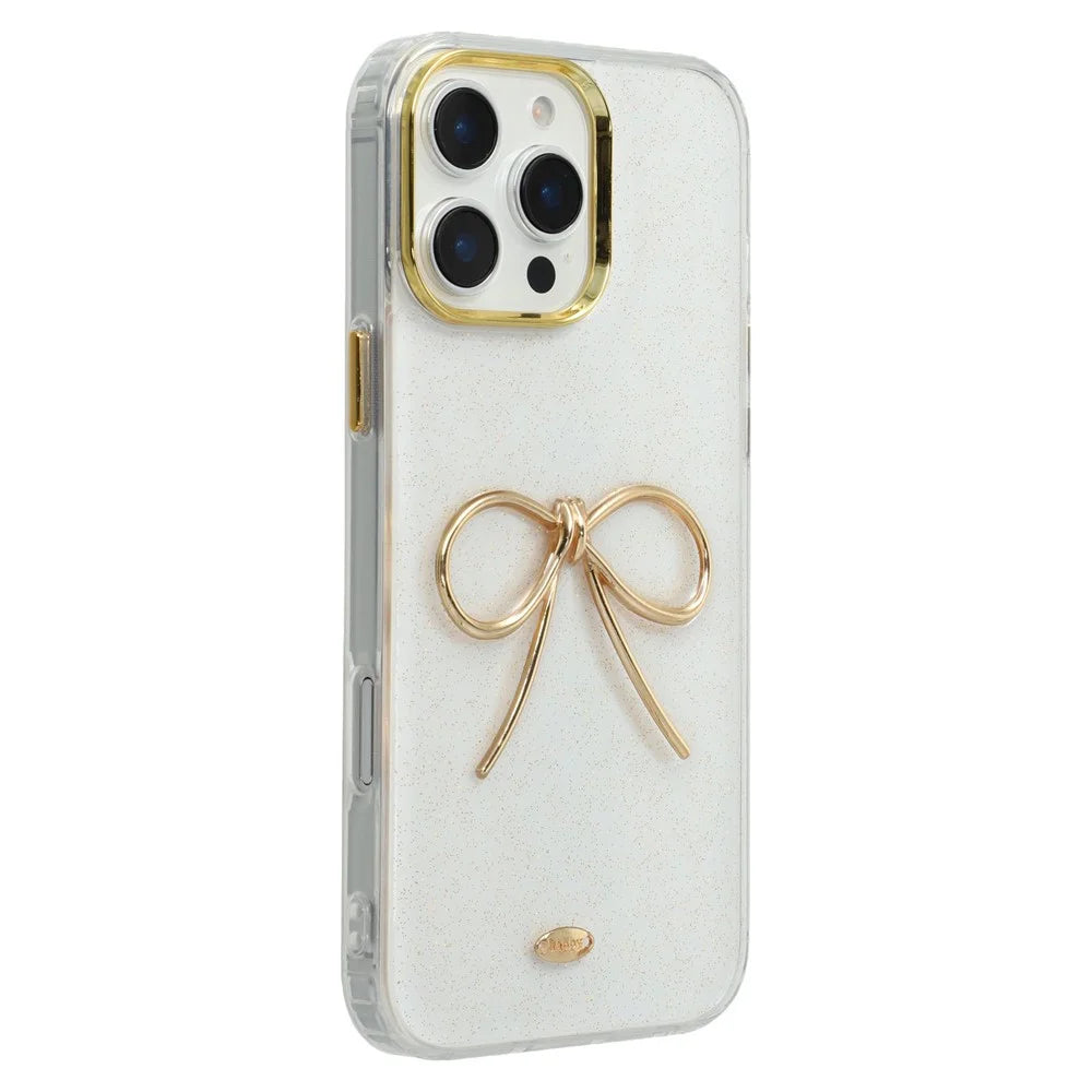 For iPhone 16 Pro Max Case Gold Bow Epoxy Design TPU + PC Phone Back Cover - 1