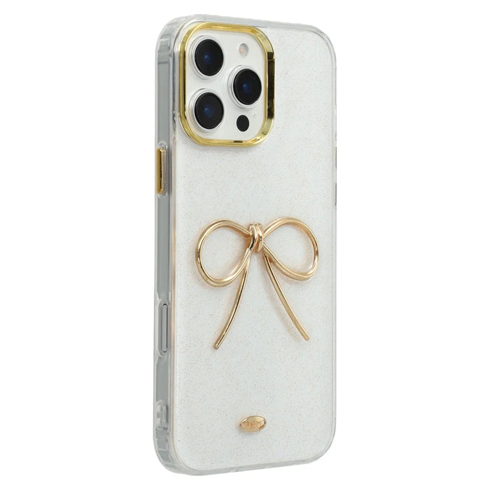 For iPhone 16 Pro Max Case Gold Bow Epoxy Design TPU + PC Phone Back Cover - 1
