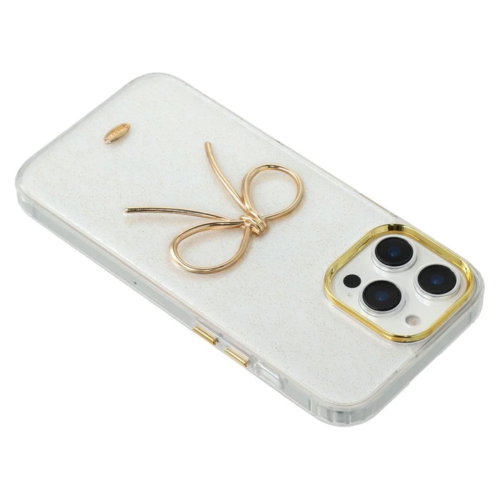 For iPhone 16 Pro Max Case Gold Bow Epoxy Design TPU + PC Phone Back Cover - 6