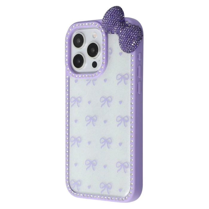 For iPhone 15 Pro Max Case Epoxy Design TPU + PC Phone Back Cover with Bow, Rhinestone Decor - Purple - 4