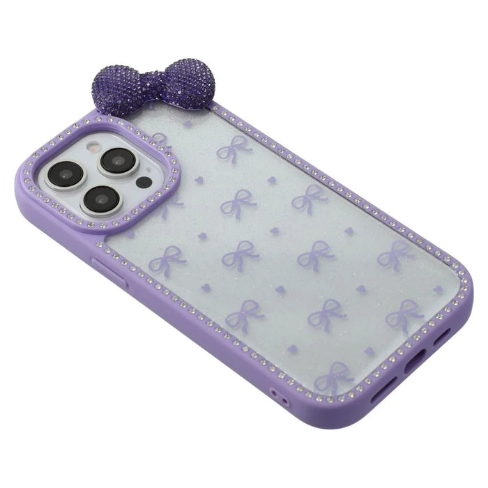 For iPhone 15 Pro Max Case Epoxy Design TPU + PC Phone Back Cover with Bow, Rhinestone Decor - Purple - 5