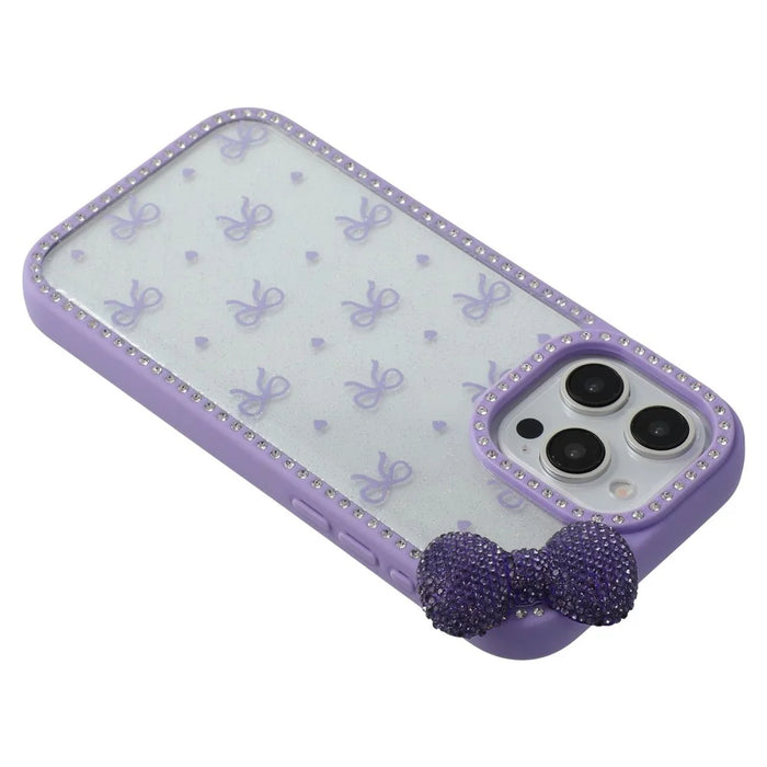 For iPhone 15 Pro Max Case Epoxy Design TPU + PC Phone Back Cover with Bow, Rhinestone Decor - Purple - 6
