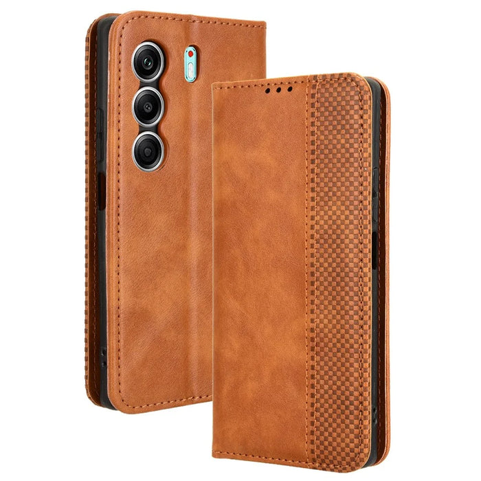 For TECNO Camon 40 4G CM5 Leather Case Wallet Stand Retro Texture Phone Cover - Brown - 1