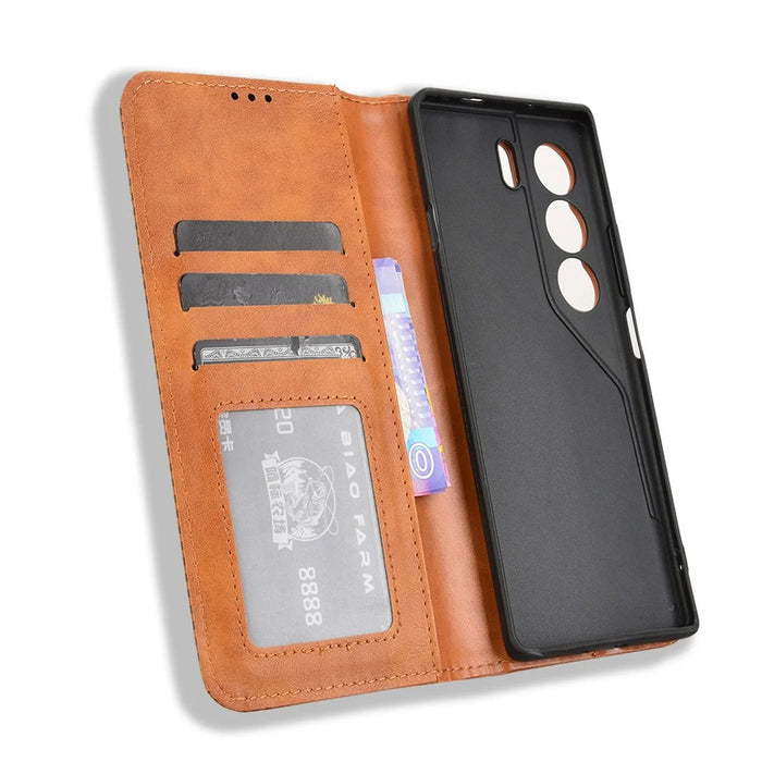 For TECNO Camon 40 4G CM5 Leather Case Wallet Stand Retro Texture Phone Cover - Brown - 4