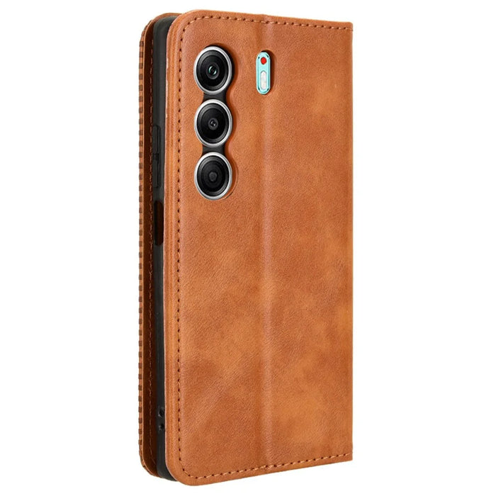 For TECNO Camon 40 4G CM5 Leather Case Wallet Stand Retro Texture Phone Cover - Brown - 7