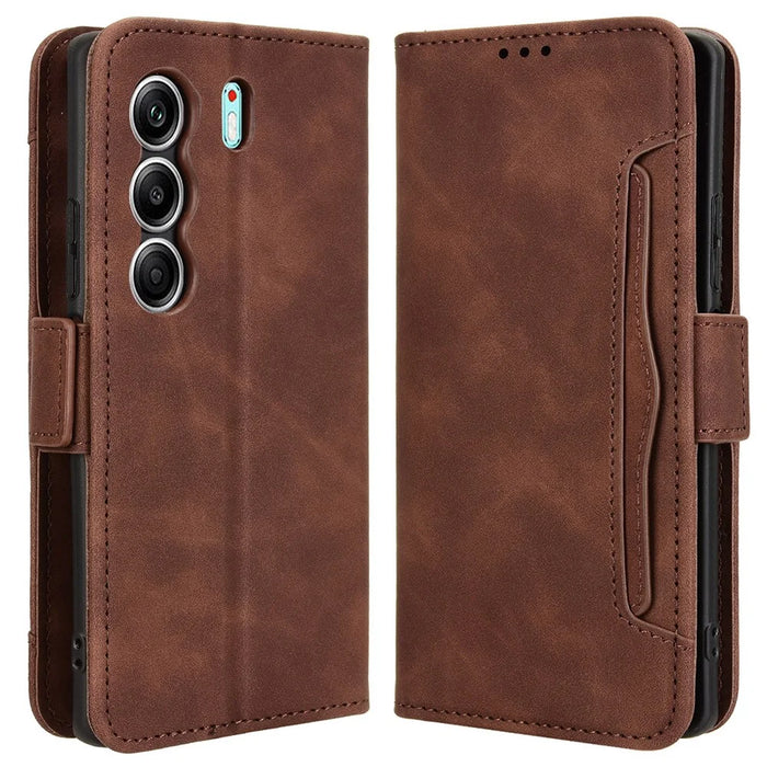 For TECNO Camon 40 4G CM5 Leather Case Phone Wallet Cover with Multiple Card Slots - Brown - 1