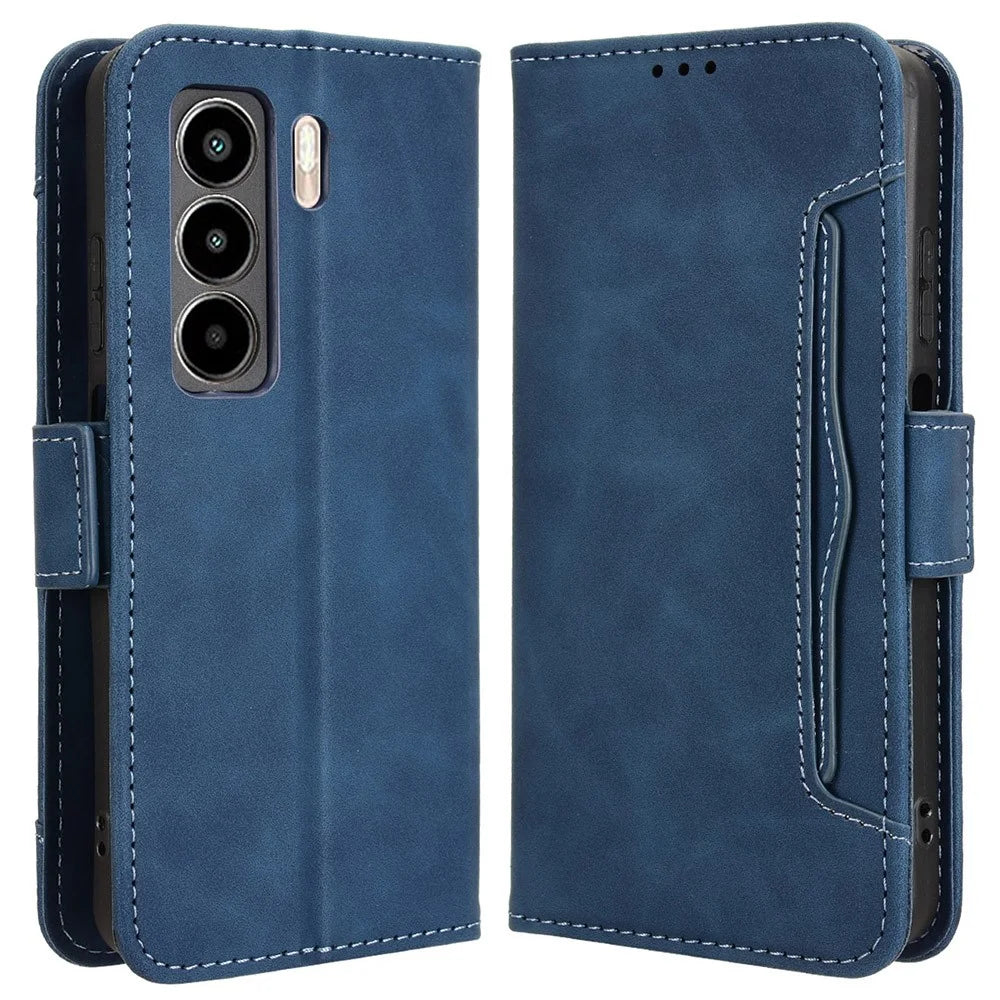 For itel Power 70 4G Leather Case Phone Wallet Cover with Multiple Card Slots - Blue - 1
