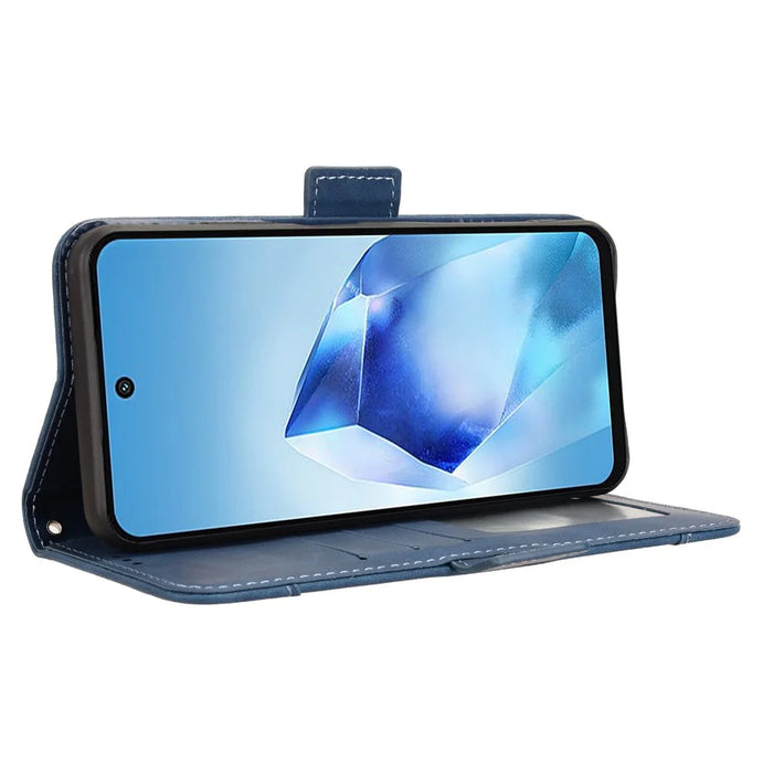For itel Power 70 4G Leather Case Phone Wallet Cover with Multiple Card Slots - Blue - 3