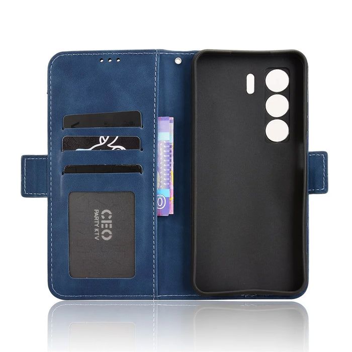 For itel Power 70 4G Leather Case Phone Wallet Cover with Multiple Card Slots - Blue - 4