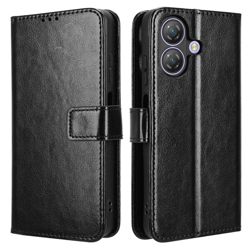 For Ulefone Note 21 Case Crazy Horse Texture PU Leather Phone Wallet Cover - Black - 1