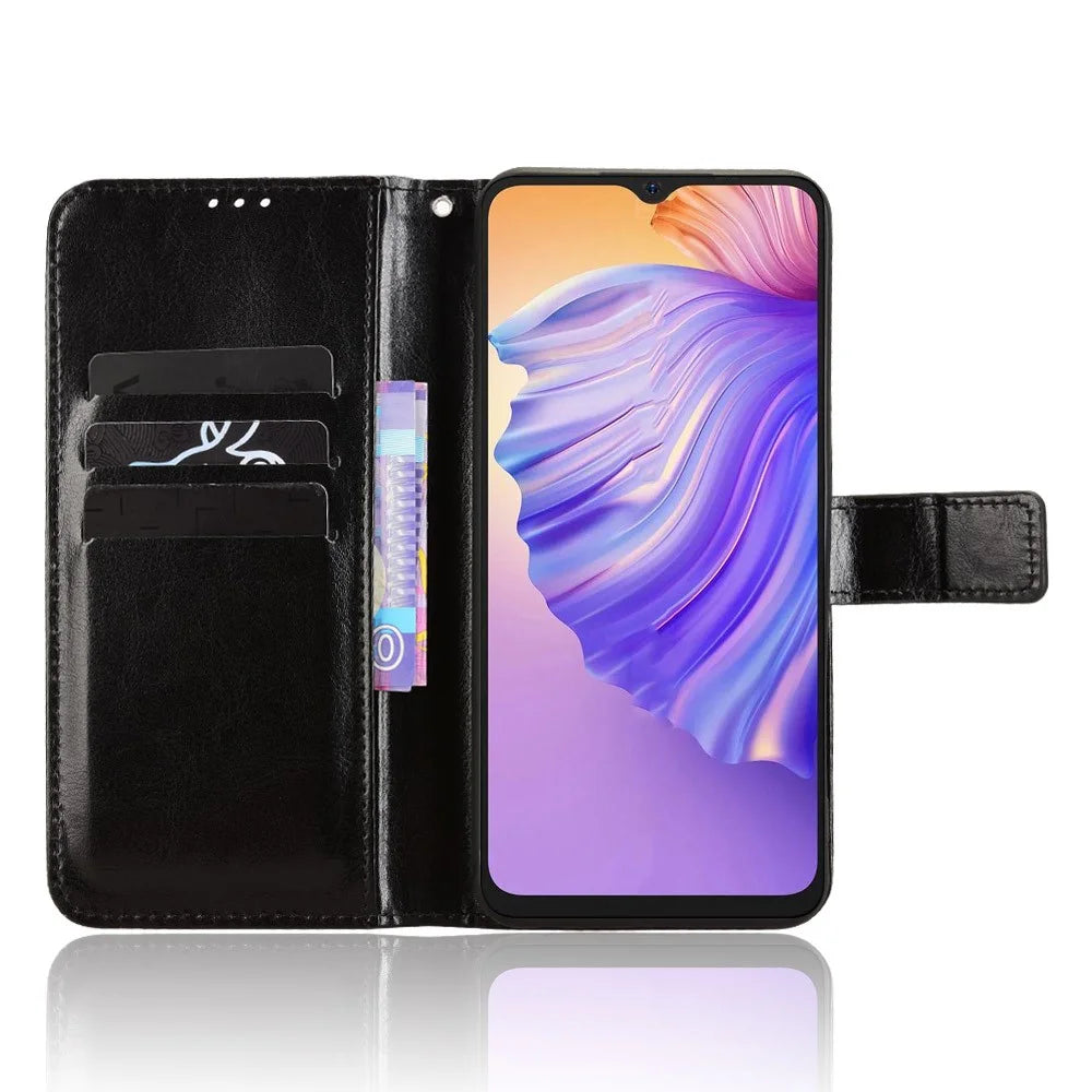 For Ulefone Note 21 Case Crazy Horse Texture PU Leather Phone Wallet Cover - Black - 2