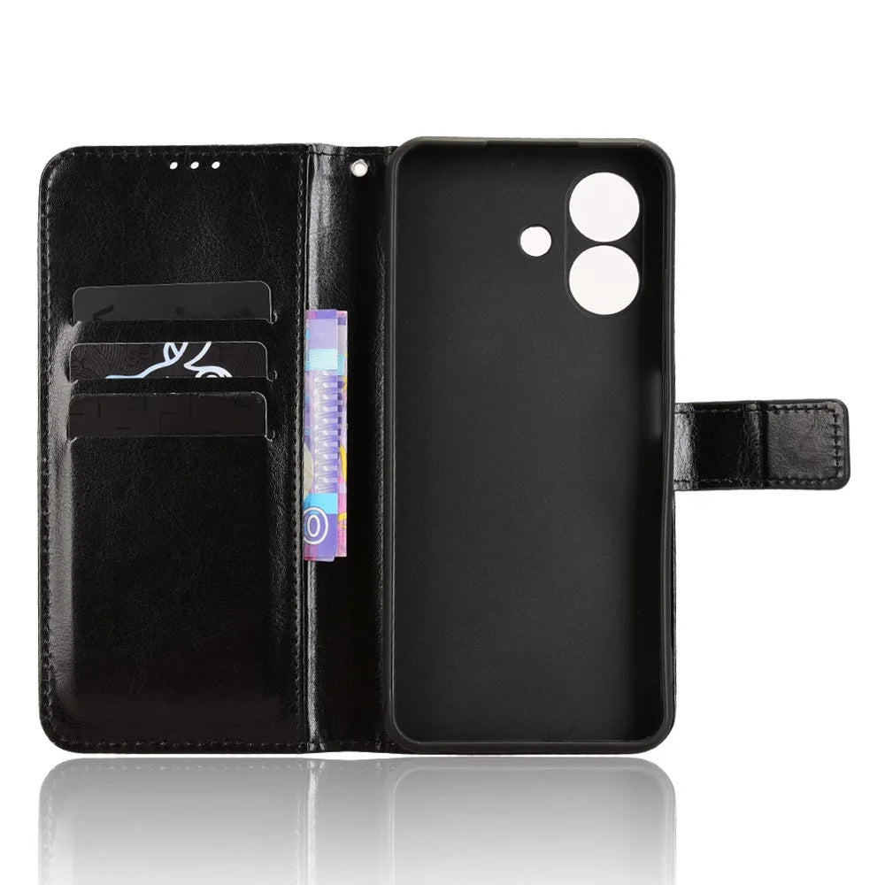 For Ulefone Note 21 Case Crazy Horse Texture PU Leather Phone Wallet Cover - Black - 4