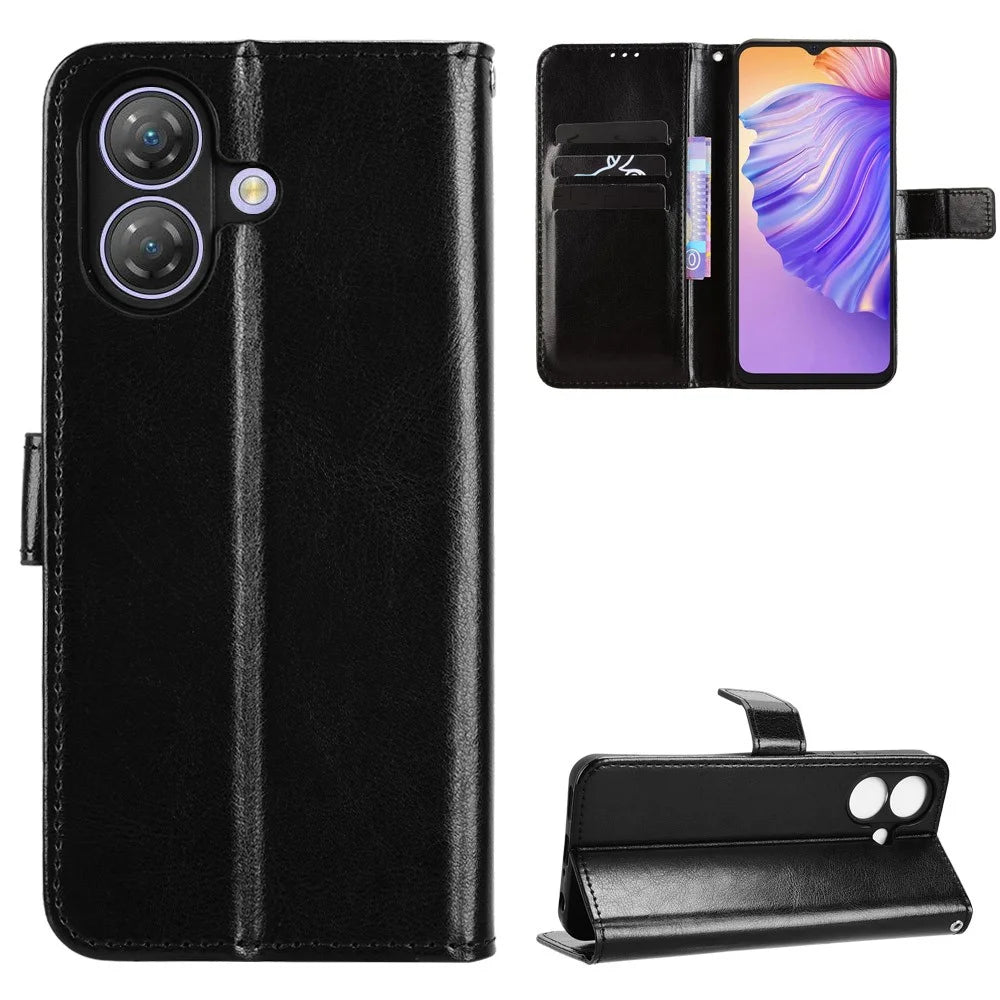 For Ulefone Note 21 Case Crazy Horse Texture PU Leather Phone Wallet Cover - Black - 5