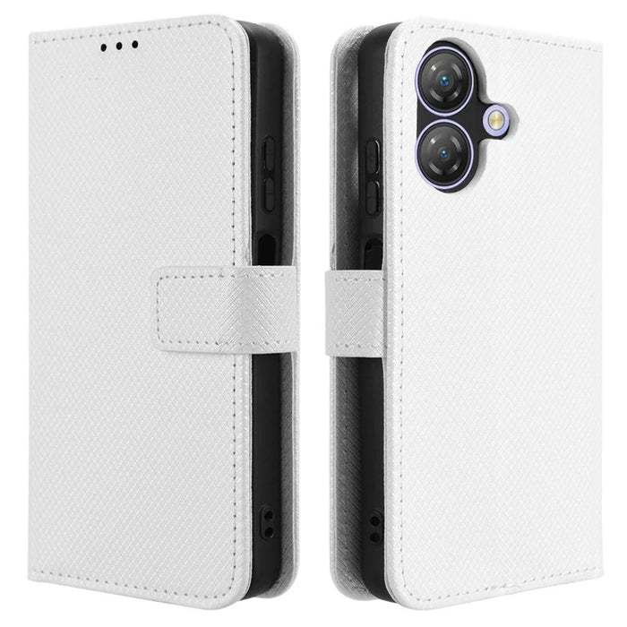For Ulefone Note 21 Case PU Leather Diamond Texture Wallet Phone Cover - White - 1