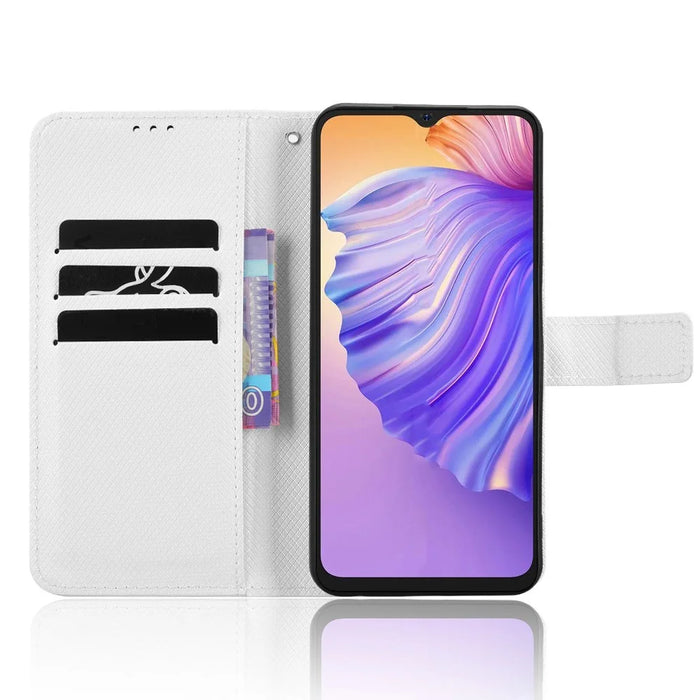 For Ulefone Note 21 Case PU Leather Diamond Texture Wallet Phone Cover - White - 2
