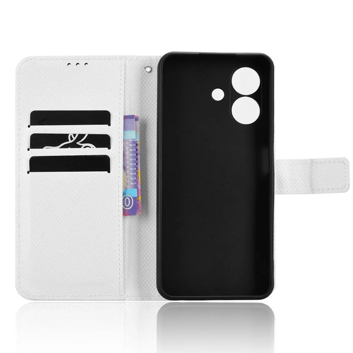 For Ulefone Note 21 Case PU Leather Diamond Texture Wallet Phone Cover - White - 4