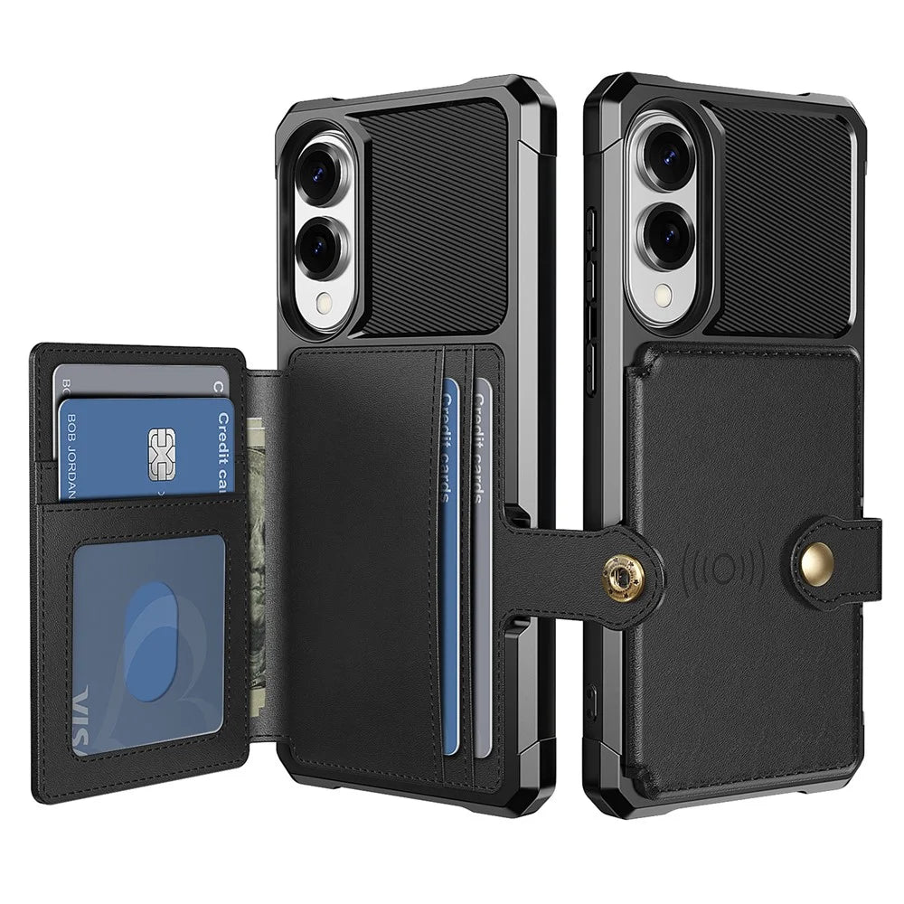 For Samsung Galaxy S25 Edge Case with Card Holder PU Leather + TPU Phone Back Cover - Black - 1
