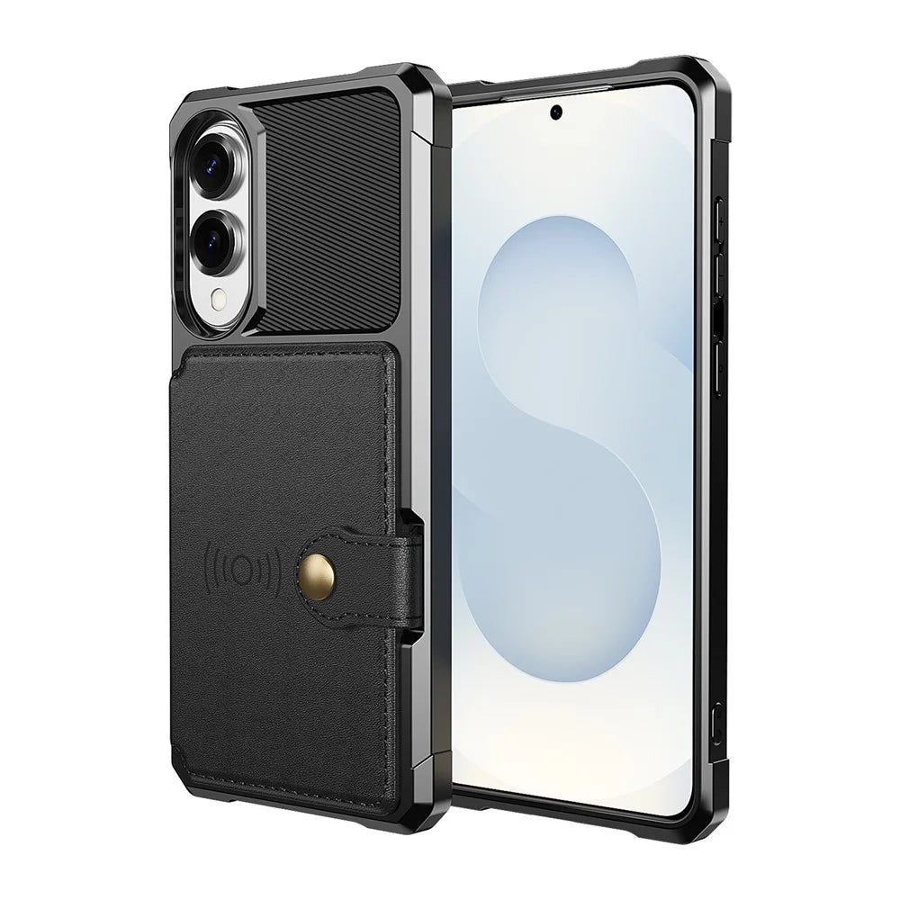 For Samsung Galaxy S25 Edge Case with Card Holder PU Leather + TPU Phone Back Cover - Black - 2