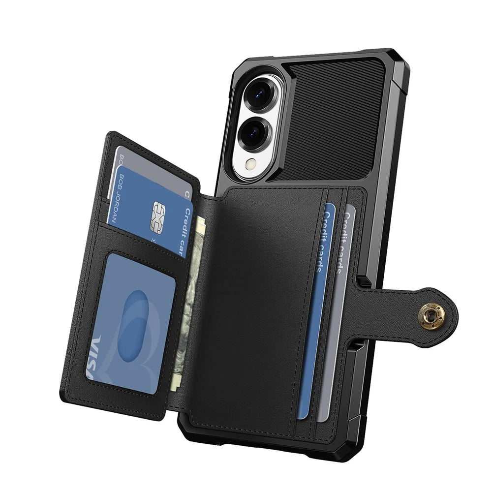 For Samsung Galaxy S25 Edge Case with Card Holder PU Leather + TPU Phone Back Cover - Black - 3