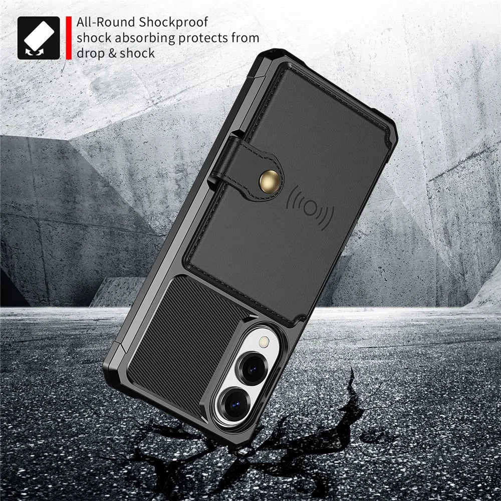 For Samsung Galaxy S25 Edge Case with Card Holder PU Leather + TPU Phone Back Cover - Black - 4