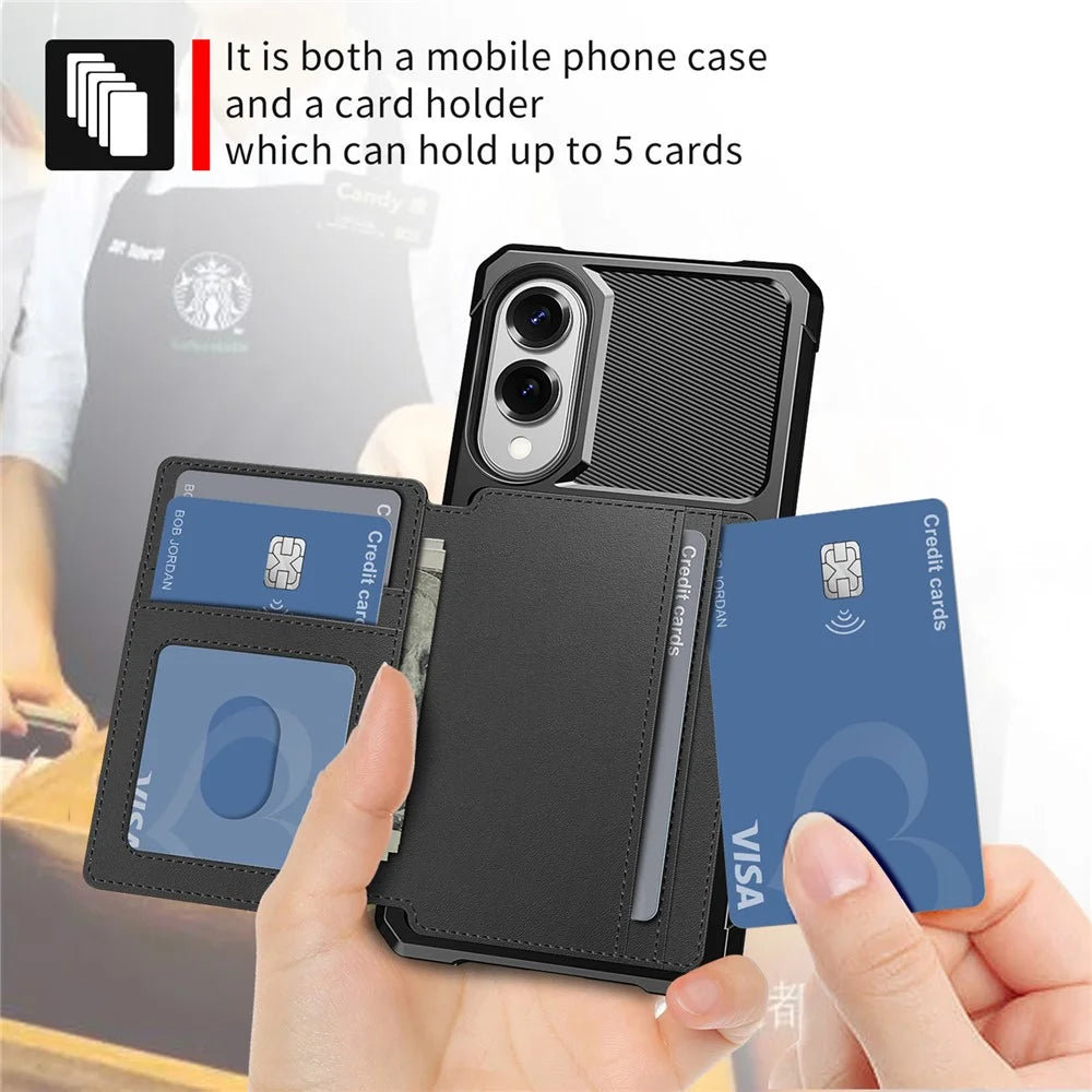 For Samsung Galaxy S25 Edge Case with Card Holder PU Leather + TPU Phone Back Cover - Black - 5