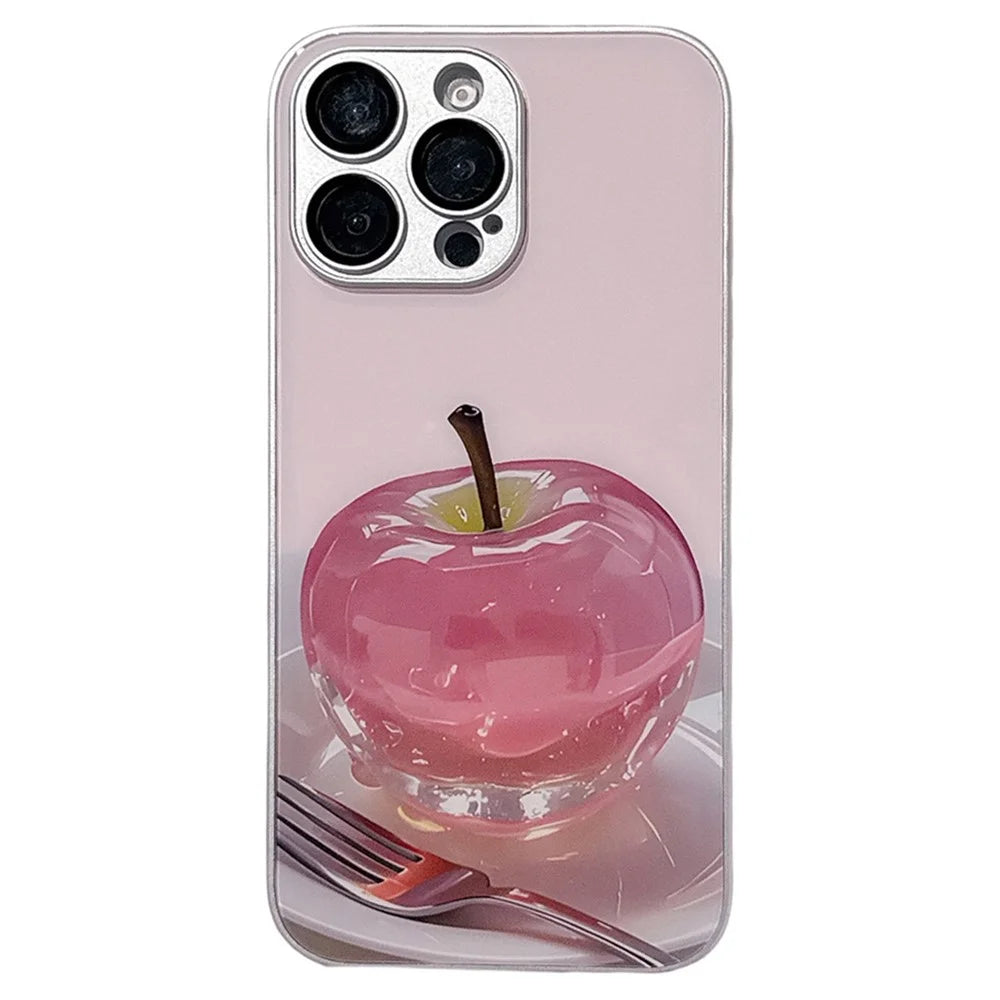 For iPhone 15 Pro Max Case Mirror Painted Fruit Pattern TPU + Acrylic Phone Cover - Cherry - 1
