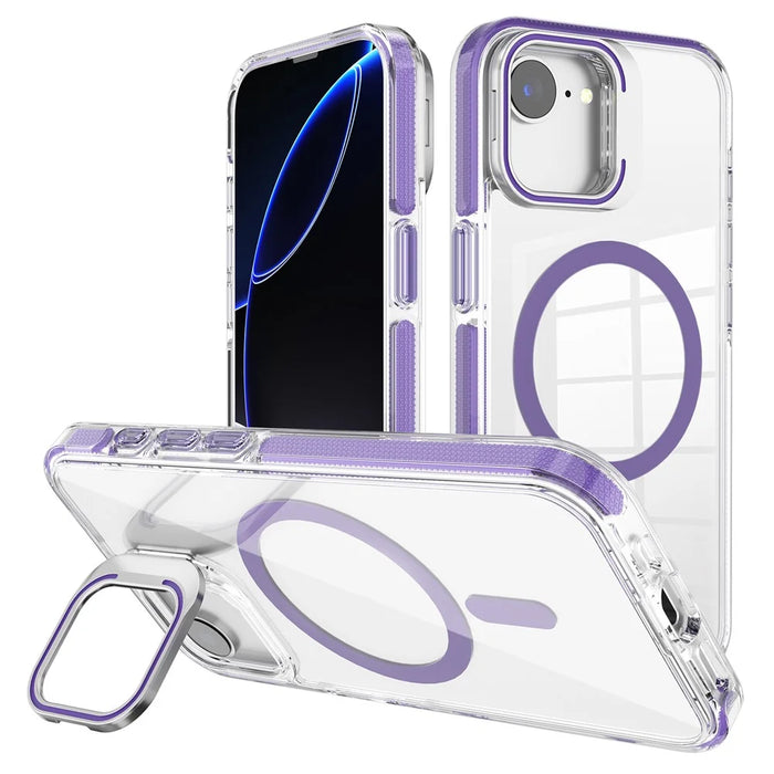 For iPhone 17e / 16e Case Compatible with MagSafe TPU + PC Phone Cover with Lens Kickstand - Dark Purple - 1