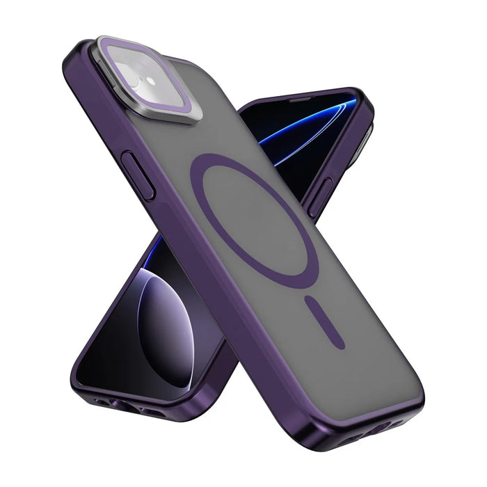 For iPhone 17e / 16e Case Compatible with MagSafe Lens Kickstand PC + TPU Matte Phone Cover - Dark Purple - 2