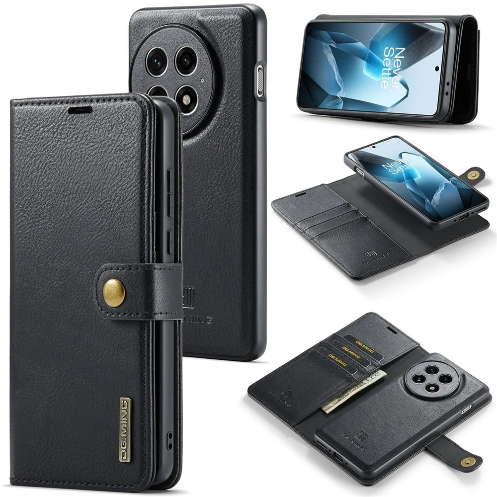 DG.MING for OnePlus 13 Case Detachable Split Leather Phone Cover - Black - 1