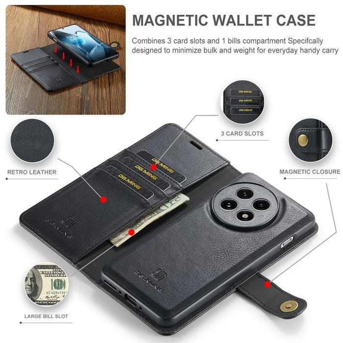 DG.MING for OnePlus 13 Case Detachable Split Leather Phone Cover - Black - 4