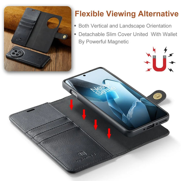 DG.MING for OnePlus 13 Case Detachable Split Leather Phone Cover - Black - 5